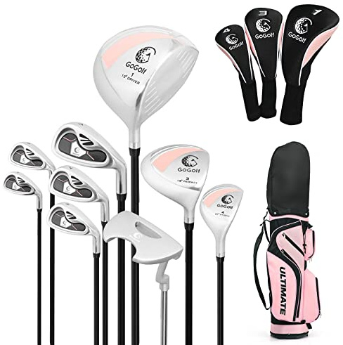 GYMAX komplettes Golfschläger Set für Damen, 9-teilig Golfset Damen Rechts mit 3 Holz (#1,3,4), 5 Eisen (#6,7,8,9,PW) & 1 Putter, Golfschlägersätze mit Standtasche & Regenschutz