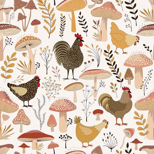 ReWallpaper Tapete Selbstklebend Weiß Muster Pilze Klebefolie Möbel Waldtiere Hühner Küchentapeten Landhausstil 44.5CMx3M Weiß Tapete Badezimmer Selbstklebende Folie Wand Schrank mit Motiv