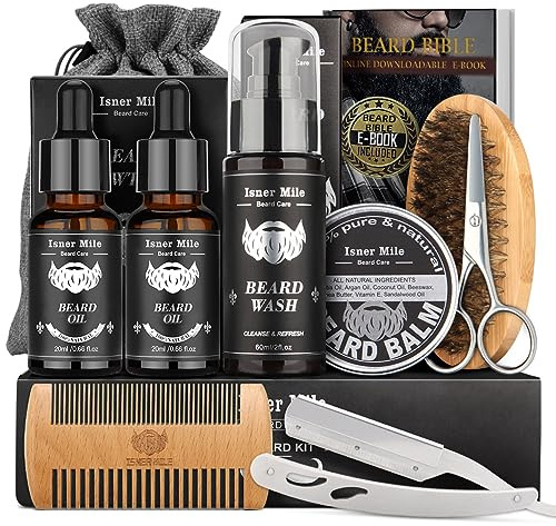 Bartpflege Set für Männer Alles-in-1: Bart Geschenke Geburtstagsgeschenk Weihnachtsgeschenke für Männer mit 40ML Bartöl, Bartbürste, Bartshampoo, Bartbalsam, Bartkamm & Rasiermesser, Männergeschenk
