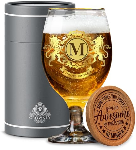 CROWNLY CRYSTAL® Personalisierte Geschenke Männer Bierglas Mit Gravur Adventskalender für Männer Lustige Geschenke für Geschenk für Freund für Geburtstag (M)