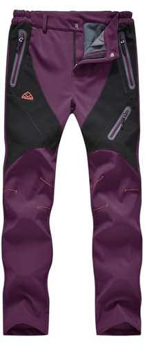 donhobo Hose Damen Outdoor Wanderhose Wasserdicht Softshellhose Fleecefutter Warm Atmungsaktiv Berghose Funktionshose Trekkinghose Lila L