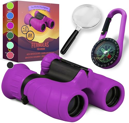 Fernglas für Kinder - Optimales Geschenk für Jungen und Mädchen - Starke Vergrößerung 8X21 – Umfangreiches Set inklusive Lupe & Kompass – Spielzeug für Kinder 3-12 Jahre