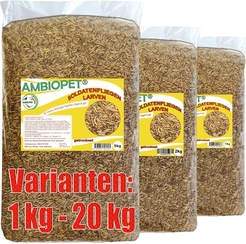 Ambiopet Soldatenfliegenlarven (Hermetia) getrocknet 5kg Packung, Black Soldier Fly, Protein- und fettreiches Wildvogelfutter, reich an Calcium und Laurinsäure