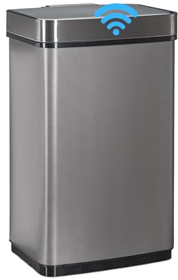 Relaxdays Sensor Mülleimer 60l, Abfalleimer, grau | Küchenmülleimer aus Edelstahl, mit Bewegungssensor, batteriebetrieben