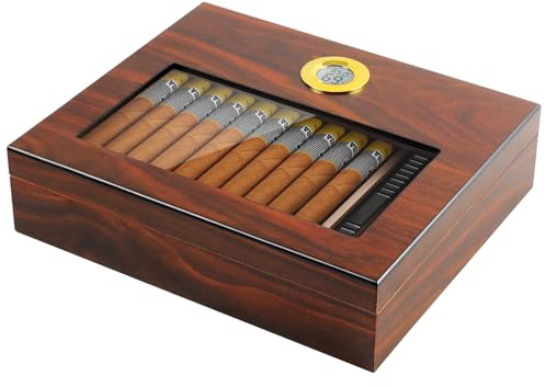 Zigarren-Humidor, Dayear Desktop-Humidor Zigarrenbox für 15-20 Zigarren (Zigarren sind nicht im Lieferumfang enthalten), handgefertigte Holz-Zigarrenkiste mit Hygrometer und Luftbefeuchter, Trennwand