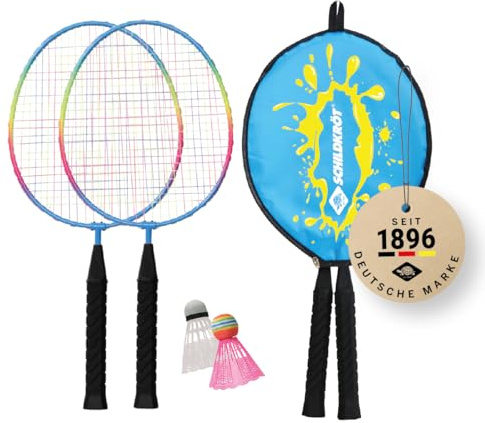 Schildkröt Federball Set Junior – 2 Kurze Schläger für leichteres Treffen – 2 Federbälle – 3/4 Transporthülle – Badminton Set für Anfänger – Outdoor-Spielspaß für Kinder ab 4 Jahren