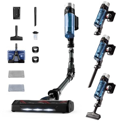 Rowenta X-Force Flex 9.60 Allergy Aqua kabelloser Akku-Stabstaubsauger, 100 Air Watt, herausnehmbarer Akku, Staubsauger kabellos bis zu 45 Min. Laufzeit, kompakt, Flex-Gelenk, blau-schwarz, RH20C2