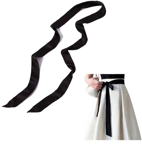 Taillengürtel,5cm x 200cm Bindegürtel Damen Satin Gürtel,Trachtengürtel Schwarz,Gürtel Kleid,Band Imitated Silk Lange Schal,Krawatte Damen,Blanke Dünner Band für Stoffgürtel Schal und Hut Zubehör