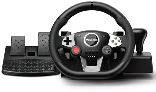 VooFun Racing Wheel, Gaming Lenkrad Kompatibel mit PC/ PS4/ Switch/ PS3/ Xbox One/Xbox 360, PC Lenkrad mit Pedalen, 270 Grad, Programmierbare Tasten, Vibrationen Feedback, Schwarz