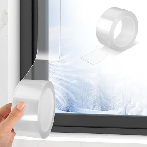 2 Stück Transparentes Fenster Dichtungsband 5cm x 10m Fenster Abdichten | Wasserdicht Wetterfest Fensterdichtung Selbstklebend Dichtungsband Selbstklebend für Keep Out kalte Luft Staub Regen