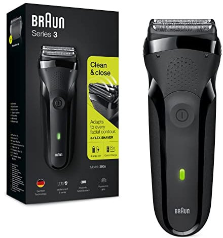 Braun Series 3 Elektrorasierer Herren, Rasierapparat mit 3 Flexiblen Klingen, Kabelloser Elektrischer Rasierer mit 30 Minuten Akkulaufzeit, Abwaschbar – 300s, Schwarz