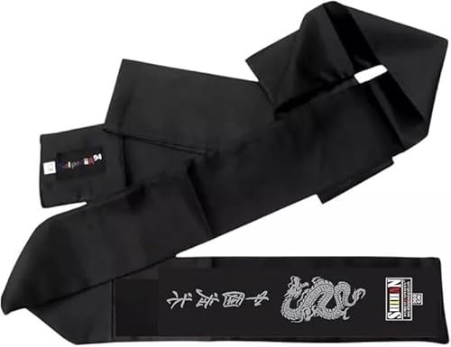 SHIHAN POWER SPORTS Kung-Fu-Schärpe schwarz mit silbernem Drachen-Druck, Satin, 300 cm, für Herren/Damen, schwarzer Shaolin, Mönch, Kung-Fu-Gürtel, Wushu, Kampfsport, Karate, Taekwondo, Schärpen für