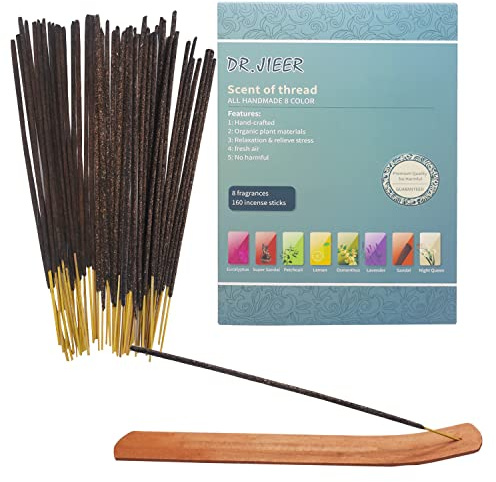 Räucherstäbchen-Geschenkset,160 Sticks insgesamt, Lavendel,Patschuli,Sandelholz,Osmanthus,Zitronenduft,Vanille,Nachtlavendel, Sandelholzfächer + Räucherstäbchenhalter