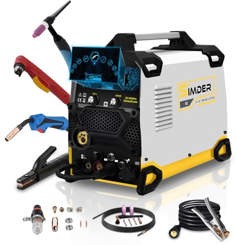 MAG Aluminium Schweißgerät 10 in 1 200A Impuls MIG//MAG/HF WIG/MMA/Spool Gun/Pilot ARC Plasmaschneider SSIMDER MAG Schweißgerät SD4050Pro Elektroden Schweißgerät für Farm Repair Home DIY Autoreparatur