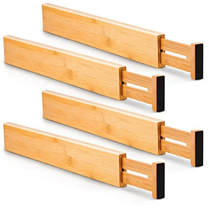 Utoplike Schubladentrenner Verstellbar Bambus, Schubladenorganizer Küche | Gefedert(42.2-55.2cm), Küche, Kommode, Badezimmer, Schlafzimmer, Babyschublade, Schreibtisch 4 PCS Ordnungssystem