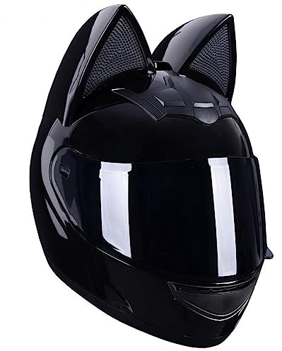 Full Face Motorradhelme mit Katze Ohren Adult Flip up Visiere Motocross Helm Vollvisierhelm Motorrad-Crash Helmet Leichtbau DOT/ECE Certified 2,S