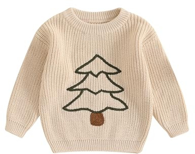 Weihnachtspullover Kinder Mädchen Jungen Mein Erstes Weihnachten Baby Pullover Strickpullover Neugeborene Baby Weihnachtspulli Christmas Sweater (Weihnachtsbaum Khaki, 2-3 Jahre)