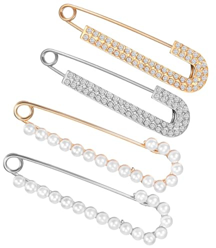 4 Stück Brosche Damen Nadel Brosche Anstecknadel Glitzer Glitzer Nadel Perlen Broschennadeln für Kleidung Strass Sicherheitsnadeln Kein Nähen Ausschnittnadeln Schal Clips für Jean Pullover Schal Röcke