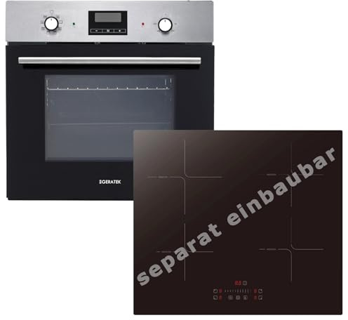Einbauherd-Set Backofen Umluft Grill Display mit Uhr & Timer autarkes Induktionskochfeld 60 cm breit Timer rahmenlos Topferkennung Backofen Set Herd mit Kochfeld