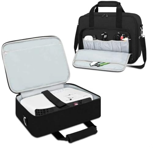 Projektor Tragetasche, Projektor Tasche mit Zubehör Aufbewahrungstaschen, verstellbare Schultergurte, tragbare Tragetasche Kompatibel mit Epson BenQ ViewSonic und Mini Projektoren (Schwarz)