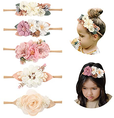 Cinaci 5 Stücke Zarte Blumen Nylon Stirnbänder Haarbänder Zubehör für Baby Mädchen, Neugeborene, Säuglinge, Kleinkinder und Kinder (5 Stücke S0)