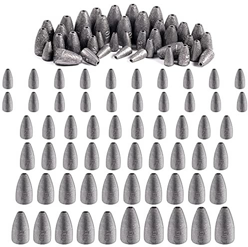 KINBOM 60-teilige Angelgewichte Sinkers Kit Abnehmbare Wiederverwendbare Angelbleigewichte Drop Bullet Angelgewichte Sinkers 6 Größen