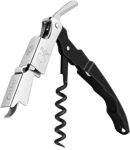 CORKAS Kellnermesser - Profi Korkenzieher aus Edelstahl in Gastronomie Qualität mit Flaschenöffner & Folienschneider für alle Korkenarten（Schwarz）