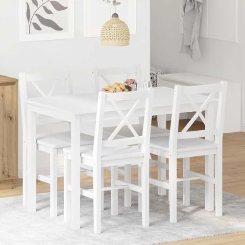 Emmtore Essgruppe Holztisch Esstisch Esszimmer Esstischset Tischset 4 Stühle Weiß