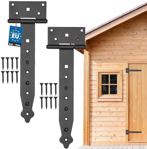 KOTARBAU® 2er Set Kreuzgehänge - 250 mm - T Scharniere - Gartentor Scharnier - Ladenband - Türscharniere für Holztüren - Schwerlast Scharniere - pulverbeschichteter Stahl - Schwarz