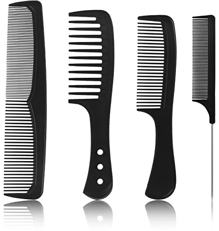 Popuppe 4 Stücke HaarKamm Set,Barbier Zahnkamm mit Griff Haarstyling Kamm Antistatischer Grobzinkiger,Schwarz Feiner Kamm für Männer und Frauen