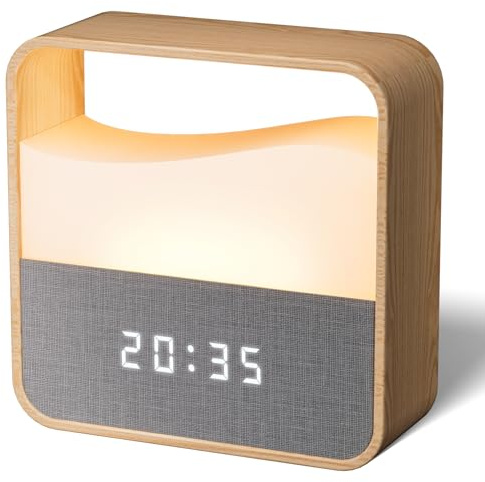 UPXNBOR Digitaler Wecker mit dimmbarem Nachtlicht, LED-Display Nachttischwecker in Holzoptik, USB-C wiederaufladbar, Doppelalarm, 3 Lautstärken, Snooze, Tischuhr für Tiefschläfer, Schlafzimmer, Reisen