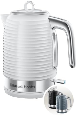 Russell Hobbs Wasserkocher [1,7l, 2400W] Inspire Weiss mit hochwertiger Hochglanz-Struktur (Schnellkochfunktion, herausnehmbarer Kalkfilter, Wasserstandsanzeige, abnehmbarer Deckel) Teekocher 24360-70