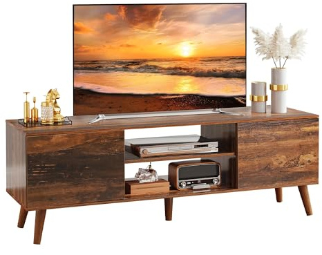 WLIVE TV Schrank für Fernseher 50 55 60 Zoll, TV Lowboard Fernsehschrank 136 cm Lang, Fernsehtisch mit 2 Türen, TV Board für Wohnzimmer Esszimmer, Schlafzimmer, Vintagebraun-schwarz Stand