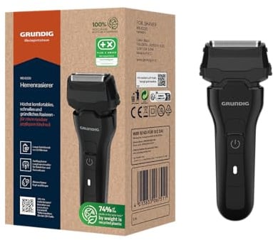 GRUNDIG MS 6330 Herrenrasierer, 60 Min Betriebszeit, Ausklappbarer Langhaarschneider, 3-fach Schneidsystem, Gehäuse aus 74% recyceltem Kunststoff, Weltweite Nutzung, Schwarz