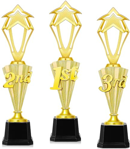 3 Stück Goldene Pokale mit Stern, Kunststoff Trophäe für Kinder Party Favor