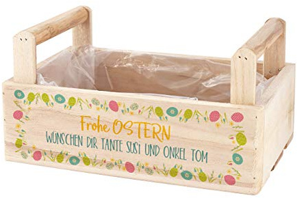Herz & Heim® Osternest mit Namen in Form einer Holzkiste mit Gravur oder Druck - Osterkörbchen (mit Aufdruck)