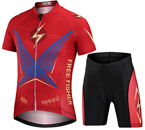 Amur Leopard Kinder Radtrikot Set Jungen Fahrradbekleidung Mädchen Schnell Trocknend Kurzarmtrikot Atmungsaktiv Anzug Fahrrad Trikot Kurzarm + Kurz Radhose mit 3D Sitzpolster