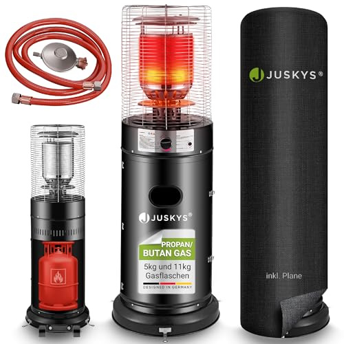 Juskys® Outdoor Heizstrahler Cuna mit 11 kW Gas-Brenner - Heizpilz Terrassenheizer mit Gas für Terrasse Balkon und Garten - für 5 und 11 kg Gasflaschen