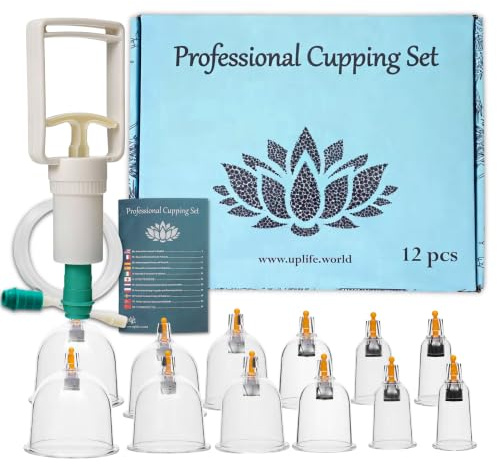 Uplife Schröpfgläser mit Vakuumpumpe - Schröpfset mit Gläsern für Schröpfen & Cupping Therapie - Schröpfgerät & Massage Set Physiotherapie Zubehör - Cupping Set (12 stück)