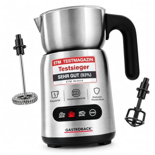 GASTROBACK Design Milk and Chocolate Advanced, 650 Watt Induktion-Milchaufschäumer für 1 Liter Milchschaum, heiße Schokolade, Milchaufschäumer elektrisch, schwarz/Silver