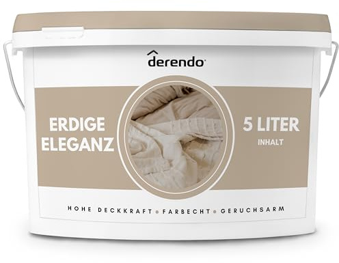 derendo Exklusive Wandfarbe beige 5L, hohe Deckkraft, Dispersionsfarbe innen, Innenwandfarbe Raumfarbe Erdige Eleganz matt, Deckkraftklasse 2, hochdeckende Innenfarbe Profi Qualität