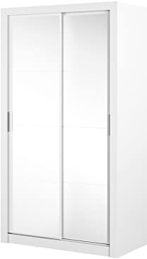 MINIO go for it - Zweitüriger Kleiderschrank 120 cm ERTA 19 mit Spiegel | Schiebetürenschrank, Farbe: Weiß matt