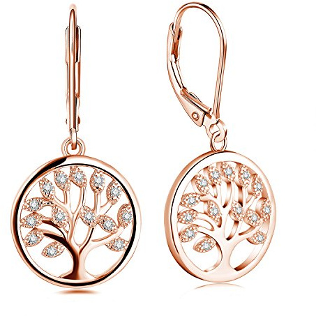 JO WISDOM Damen hängende ohrringe baum des lebens silber 925 mit 3A Zirkonia,Schmuck für Frauen