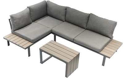 Ondis24 Lounge-Set Gartenmöbel Ecksitzgarnitur, Sitzgruppe für 4-5 Personen, Gartenlounge mit Tisch Sitzkissen, Balkonmöbel Essgruppe Garten, Lounge Sitzgarnitur