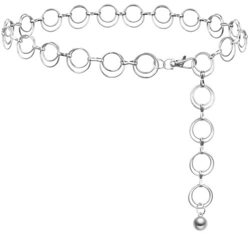 MELLIEX Gürtel Damen Mode Taillengürtel Metall O-Ring Taillenkette Verstellbare Kettengürtel Hüftkette Western Cowgirl Gürtel für Kleid, Silber