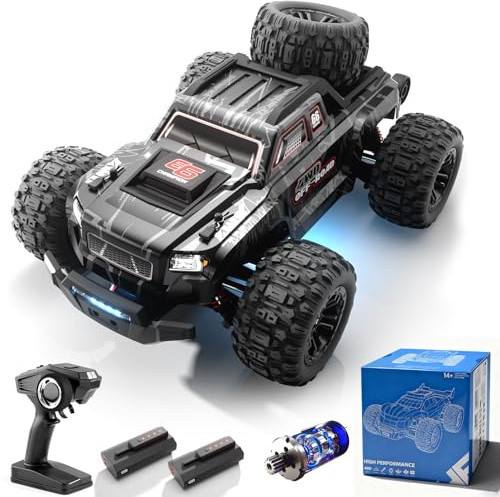 Bürstenloser Ferngesteuertes Auto,1/16 RC Auto, 55 km/h RC Monster Truck | 4WD All Terrains Höchstgeschwindigkeits Ferngesteuerter Auto, 2.4GHz, 2 Akku, IPX4 Wasserdicht, Kompatibel mit 3S Batterien