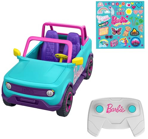 Hot Wheels Barbie RC SUV, ferngesteuertes pinkes Fahrzeug | Für 2 Fashion-Puppen und Zubehör, inkl. Sticker zur Personalisierung, HTP53