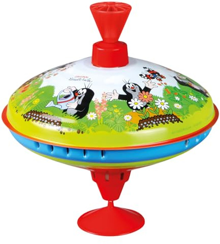 Lena tin Toys 52249 - Brummkreisel Ø19 cm Der kleine Maulwurf, Metall Kreisel, Schwungkreisel aus Blech, klassischer Pumpkreisel, Blechkreisel mit Spitze, Spielzeugkreisel für Kinder ab 18 Monate