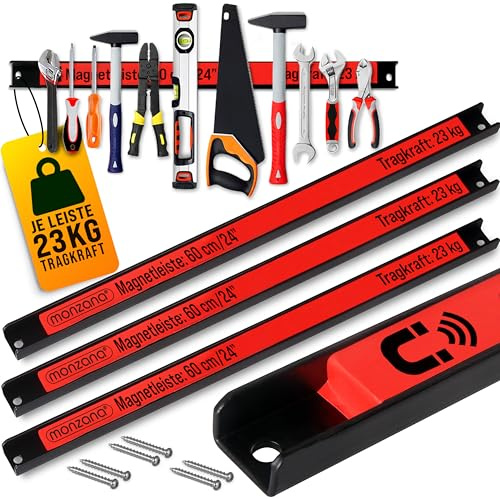DEUBA® 3x Magnetleiste 60cm 23kg Tragkraft Magnetisch Werkzeugleiste Werkzeughalter Werkzeugwand Werkstatt Werkzeug Organizer inkl. Montagematerial