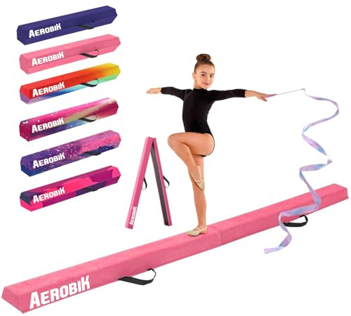 Aerobik | Klappbarer Schwebebalken 240 cm Rosa | Stabil, rutschfest & Waschbar | Für Kinder & Erwachsene | Inklusive Gymnastikband | Original Corner